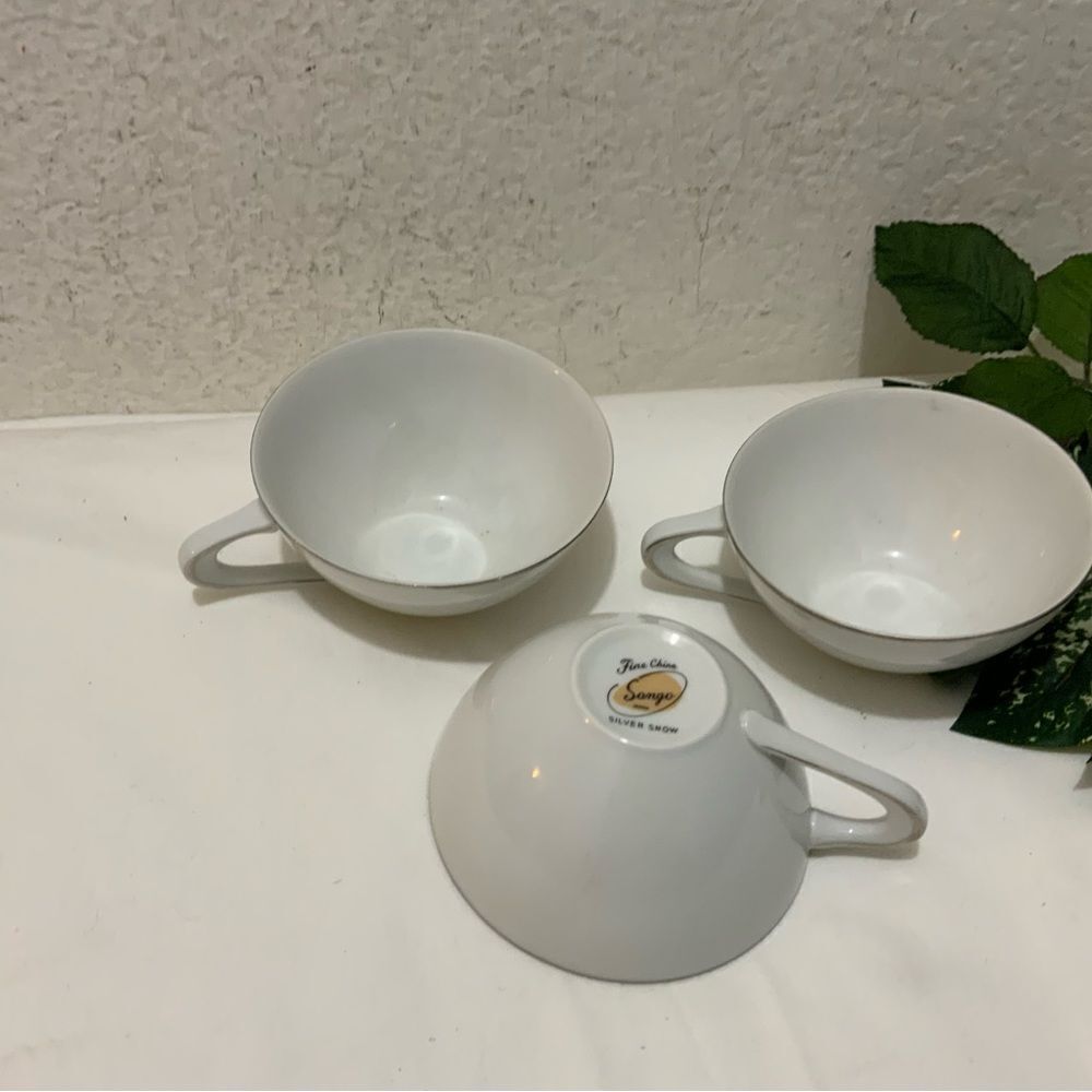Sango China Silver Snow Tea Cup set of 3 A11